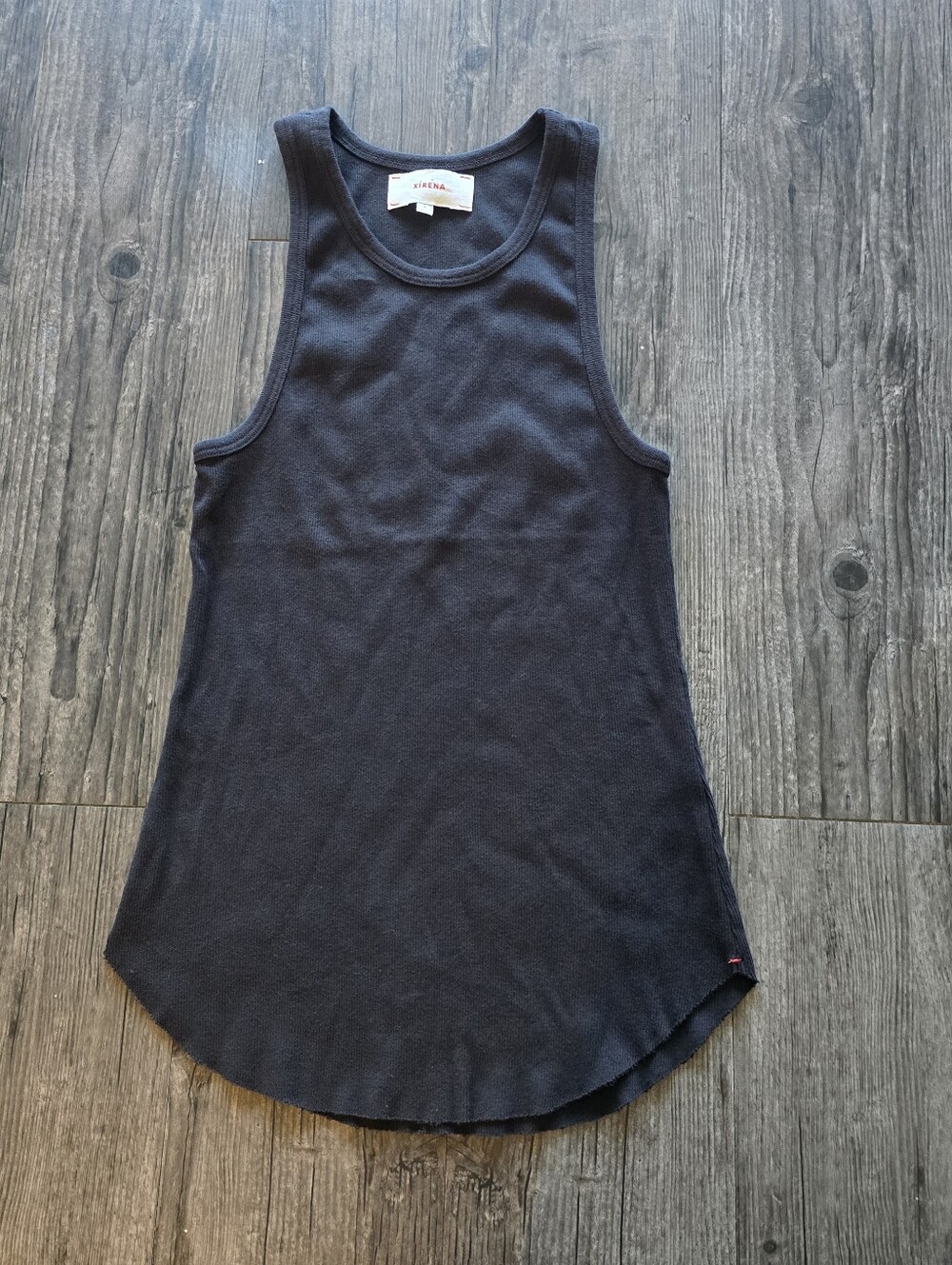 Xirena Women’s Black Rib Knit Cotton Raw Hem Tank Top L Minimal Capsule Wardrobe